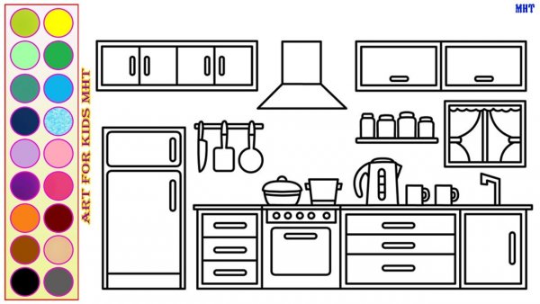 Кухня раскраска для детей