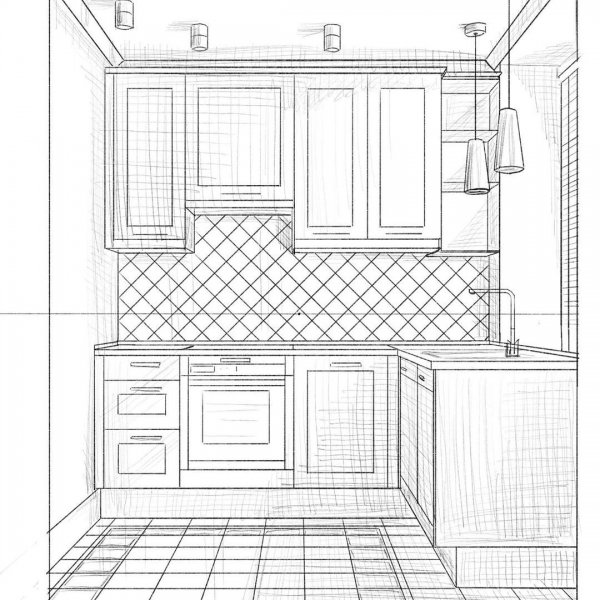 План кухни в перспективе