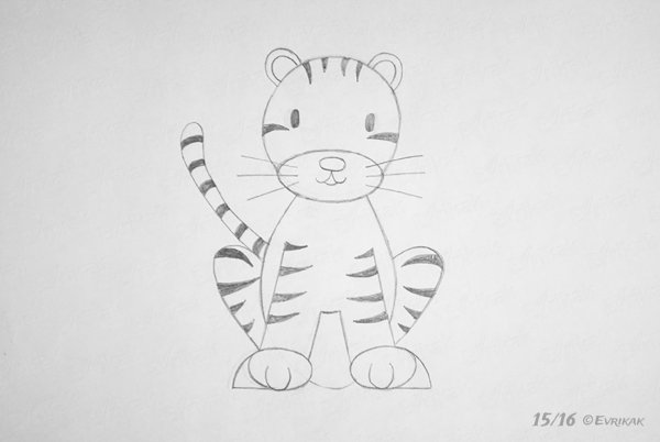 Тигр рисунок карандашом маленький