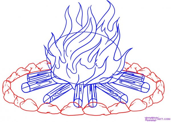 Поэтапное рисование костра