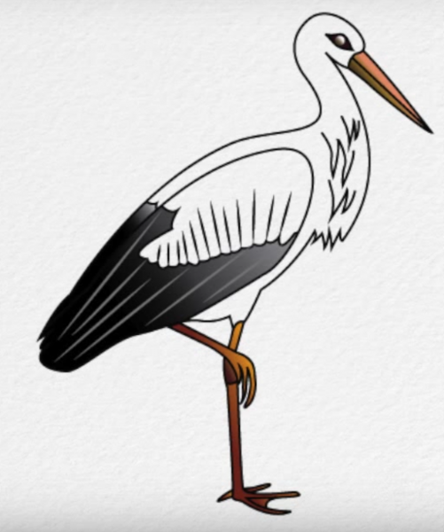 Журавль карандашом цветными