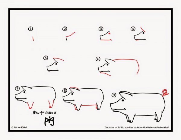 Свинья рисунок поэтапно
