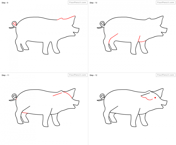 Рисунок свинья под дубом поэтапно
