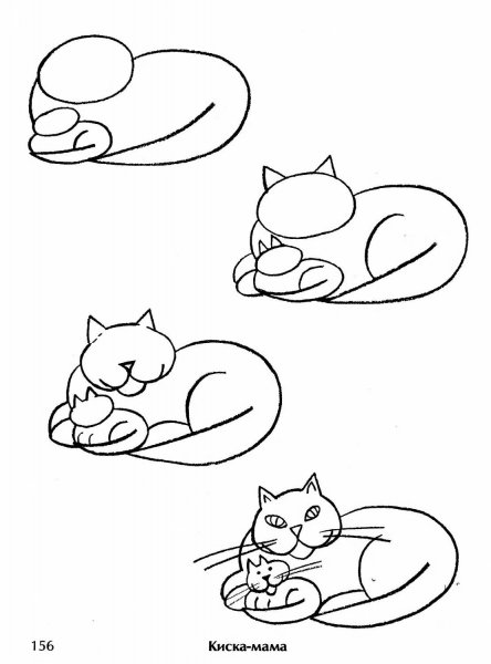 Схема рисования кошки для дошкольников