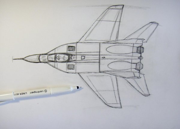 Истребитель для срисовки карандашом