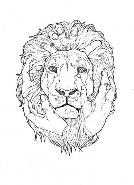 Тату Лев контурный