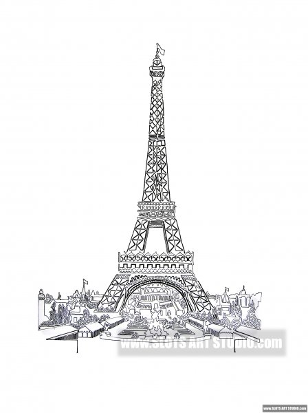 Черно белая Эйфелева башня на белом фоне