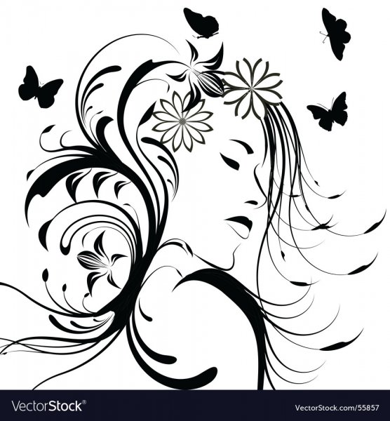 Трафарет девушка с цветами в волосах