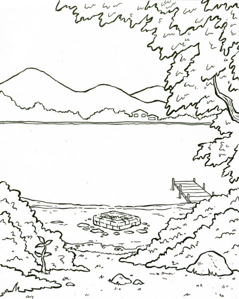 Озеро рисунок карандашом