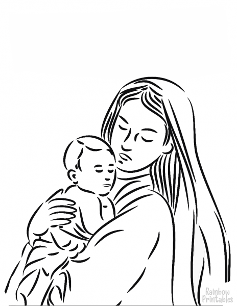 Раскраска женщина с ребенком на руках