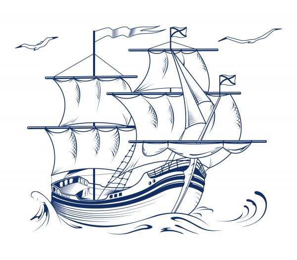 Корабль с парусами контур