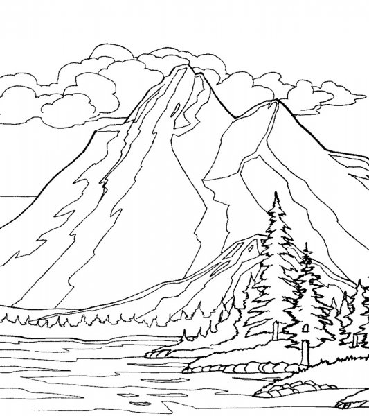 Горный пейзаж раскраска