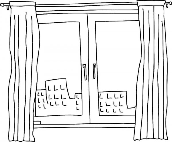 Раскраска окно со шторами