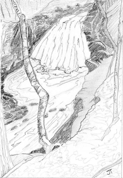 Пейзаж карандашом раскраска водопад