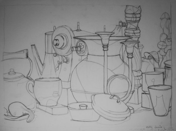 Натюрморт карандашом контур