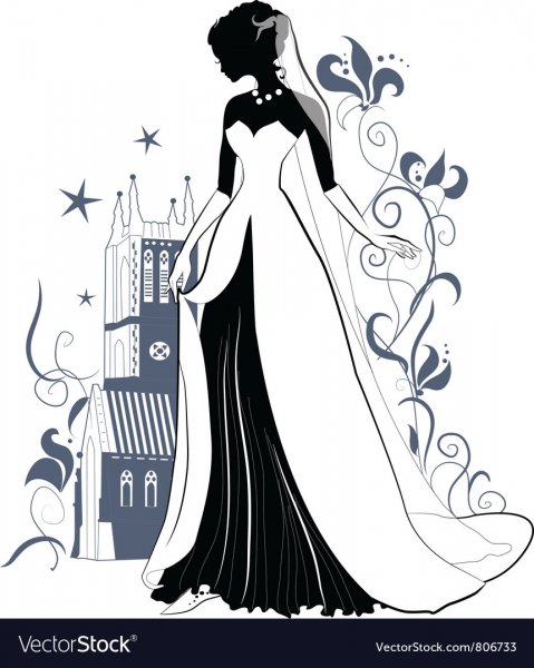 Графический силуэт девушки в бальном платье