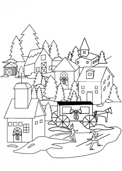 В деревне. Раскраска