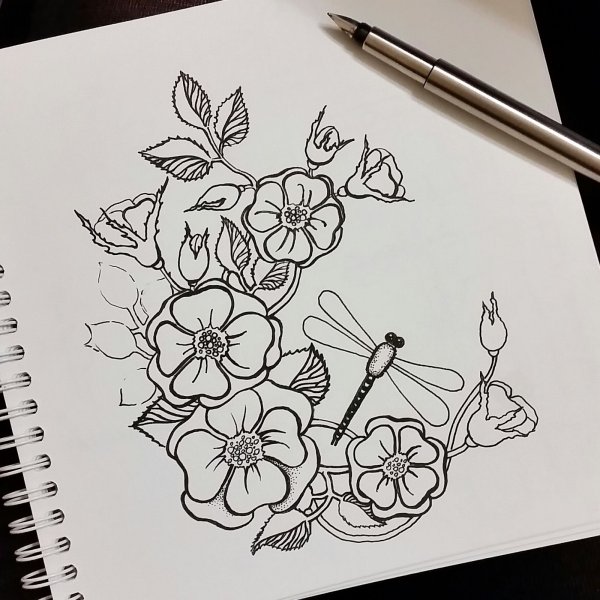 Красивые цветы гелевой ручкой