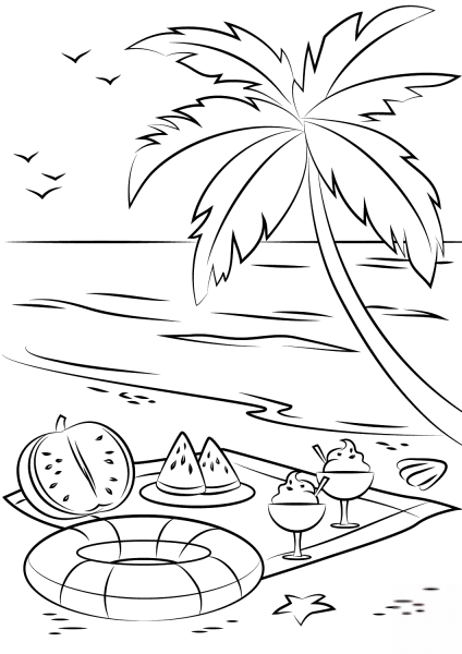 Пляж раскраска для детей