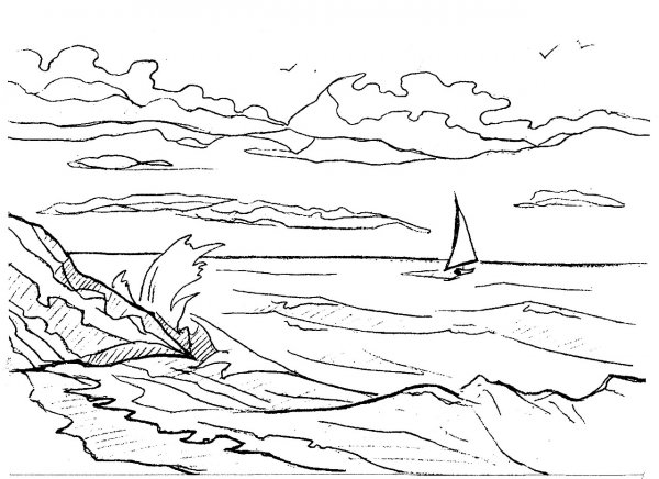 Морской пейзаж раскраска