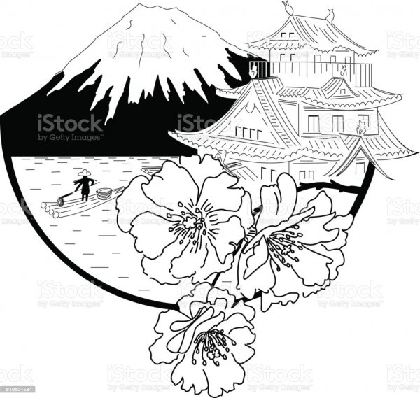 Японская природа раскраска