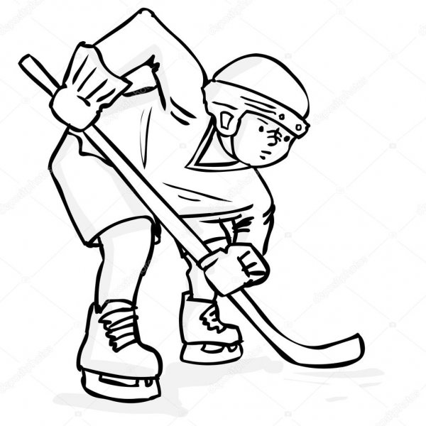 Хоккеист контурный рисунок