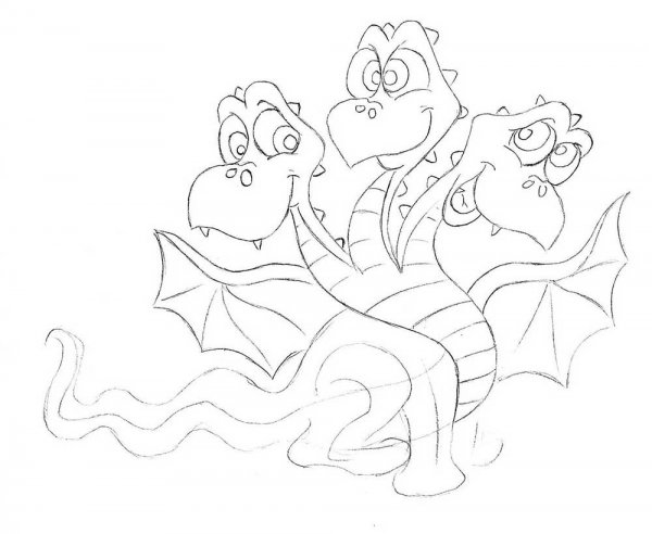 Раскраска дракон с тремя головами