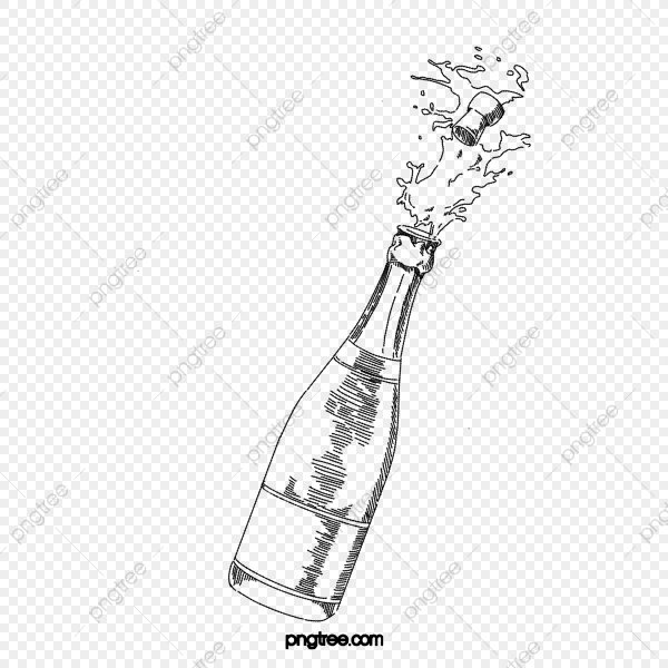 Бутылка шампанского рисунок на белом фоне