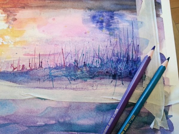 Акварель и цветные карандаши