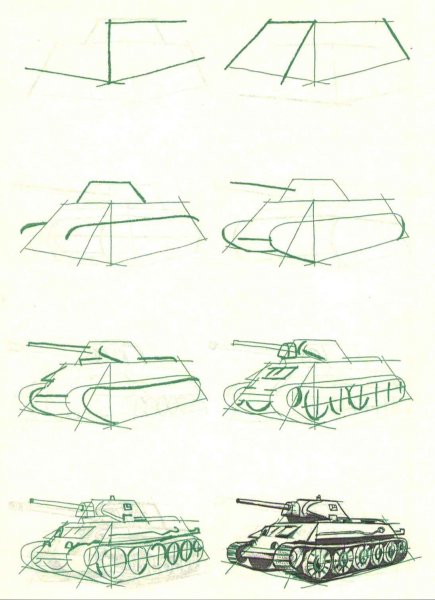 Как рисовать танк т 34 поэтапно