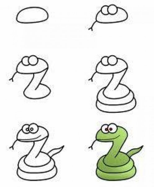 Поэтапное рисование змеи для детей
