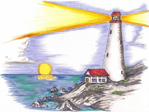 Маяк Анива Сахалин акварель