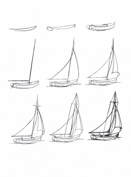 Парусник рисунок карандашом