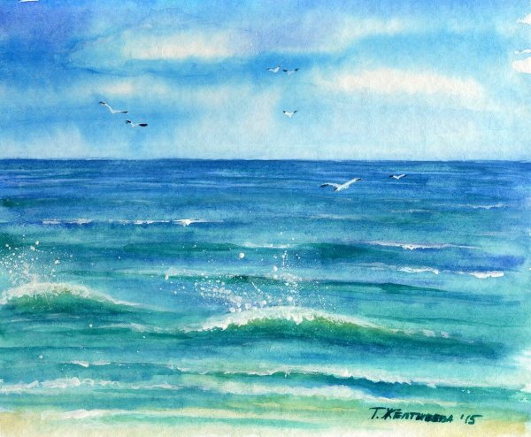 Этюд моря акварелью