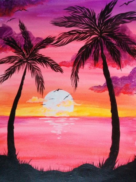 Правополушарное рисование море пальмы