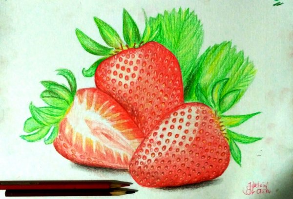 Земляника цветными карандашами