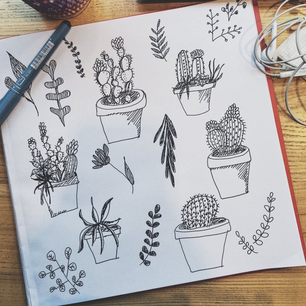 Рисунки лайнерами в скетчбуке