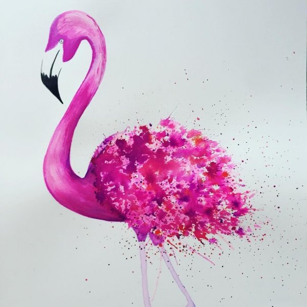 Рисуем фламинго гуашью
