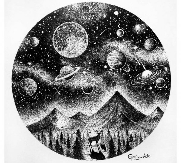 Космический пейзаж в графике