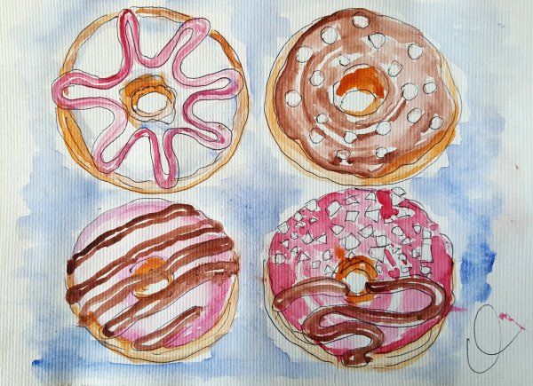 Скетчи акварелью пончики
