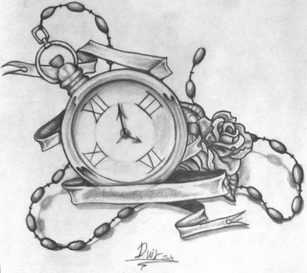Винтажные часы эскиз тату