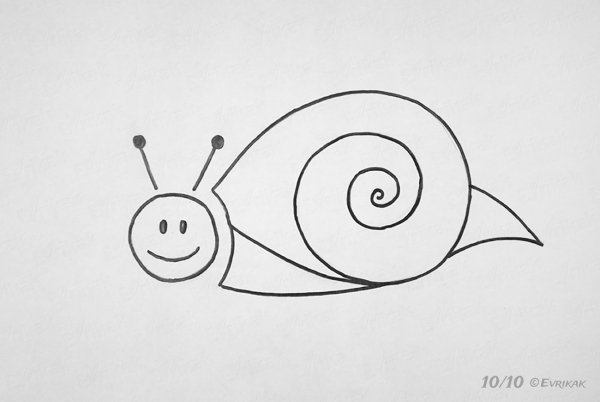 Улитка рисунок для детей карандашом
