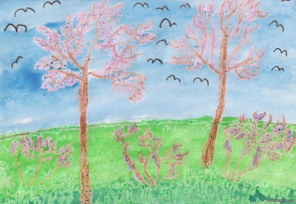 Рисование весенний пейзаж в старшей группе