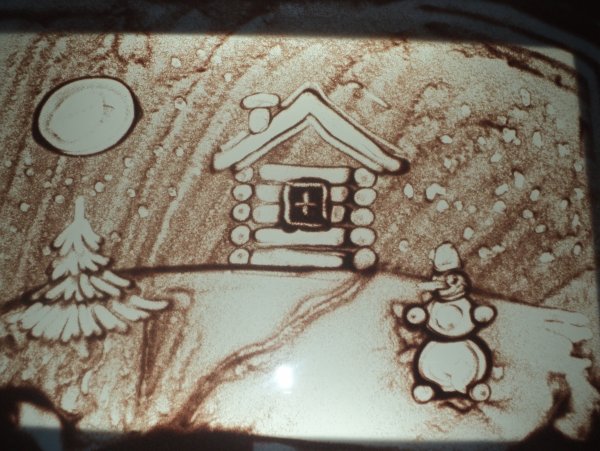 Рисование песком Снеговик