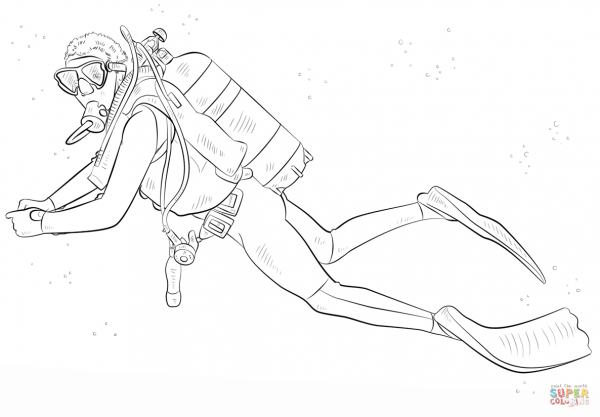 Аквалангист раскраска