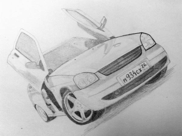 Приора рисунок карандашом