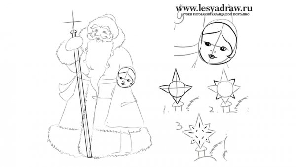 Схемы рисования Деда Мороза и Снегурочки