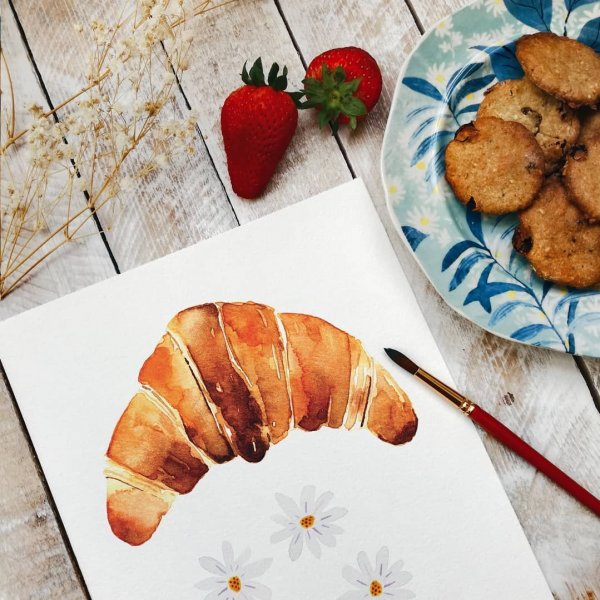 Круассан нарисованный акварелью