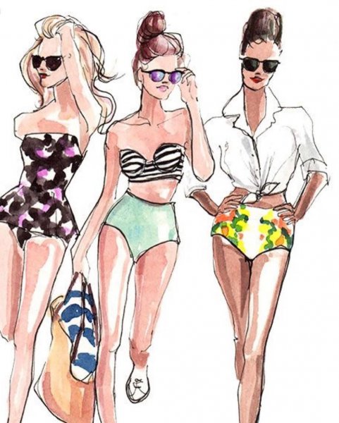 Зарисовки моделей в купальниках