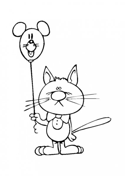 Кошка с воздушными шариками раскраска